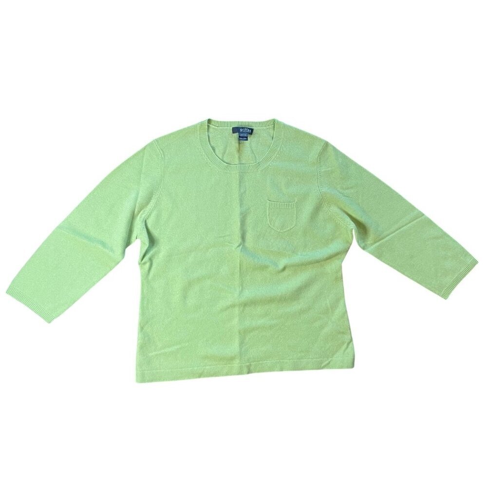 Griffen Cashmere Sweater, Green, Petite XL, 3/4 sleeve